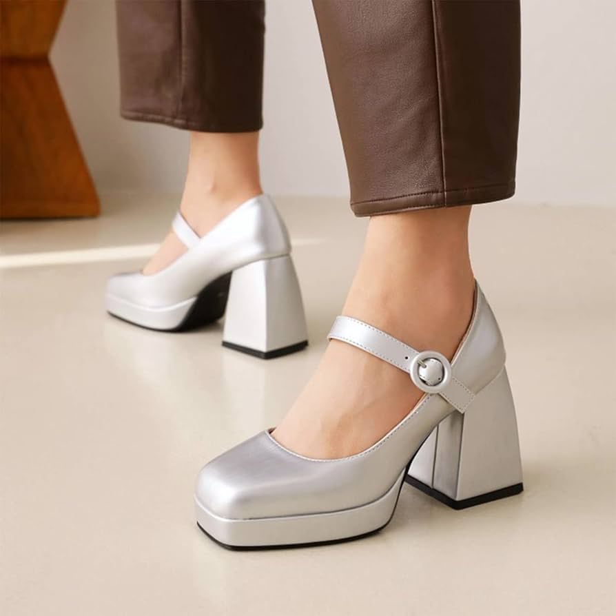 Amazon.com: Mary Jane Shoes Women Square Toe High Heel